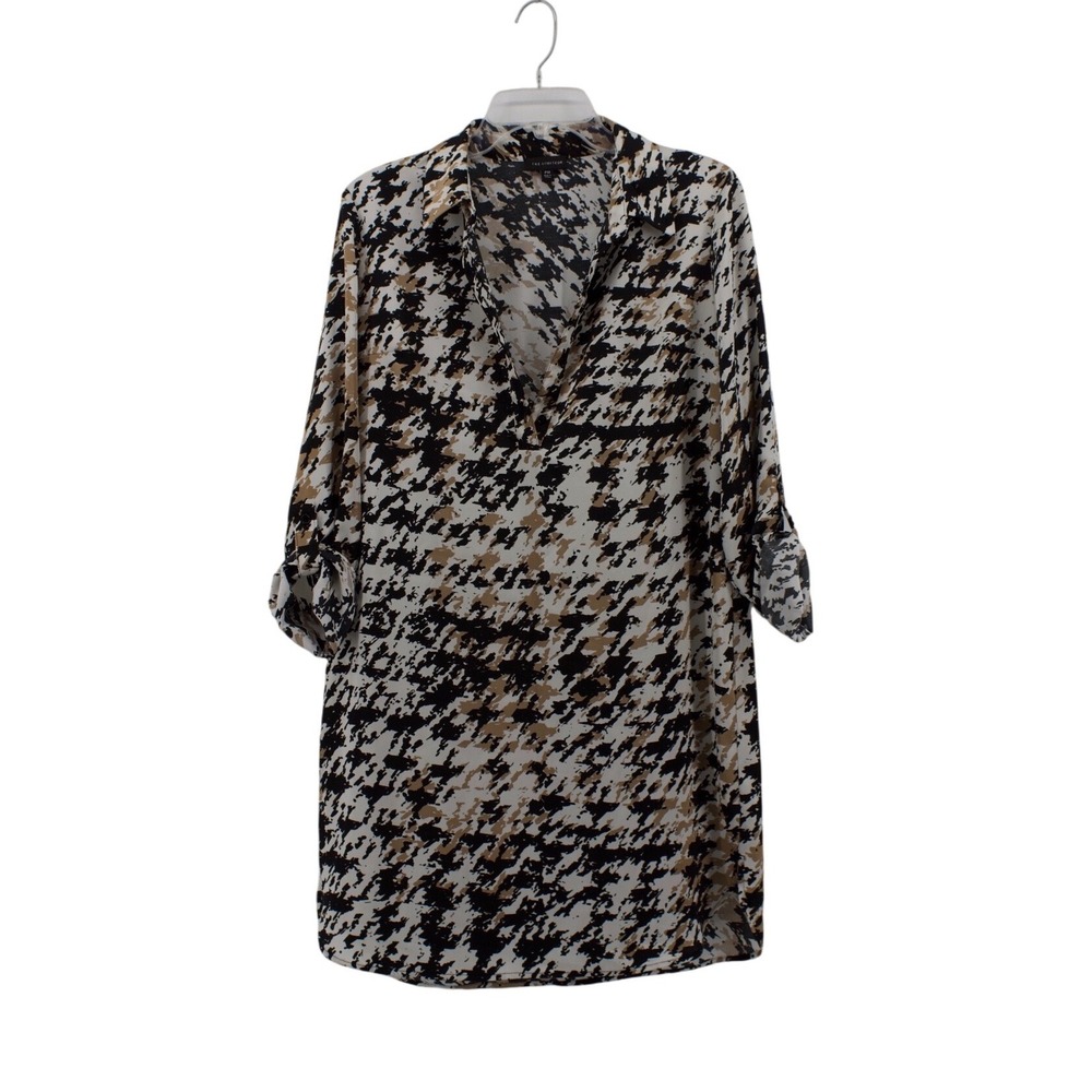 The Limited Shirt Dress Womens PM Black Tan‎ Abstract Office Summer Career Tunic
